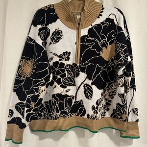 Anthropologie Maeve Black and Tan Montana Mock Neck Sweater - Size L